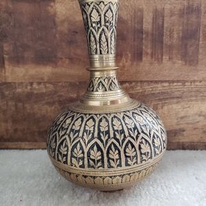 Intricate Black and Gold Brass Vase